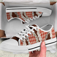 Red Hawaii Tiare and Shell Lei Low Top Shoes Hawaiian Palaka Luxury Vibes - Polynesian Pride