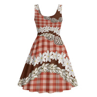 Red Hawaii Tiare and Shell Lei Midi Dress Hawaiian Palaka Luxury Vibes - Polynesian Pride