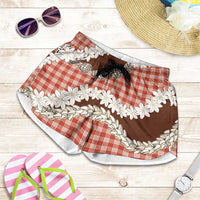 Red Hawaii Tiare and Shell Lei Shorts for Women Hawaiian Palaka Luxury Vibes - Polynesian Pride