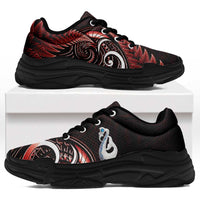Red New Zealand Chunky Sneakers Aotearoa Silver Fern With Manaia Maori Unique