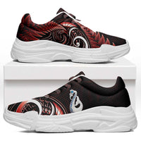 Red New Zealand Chunky Sneakers Aotearoa Silver Fern With Manaia Maori Unique