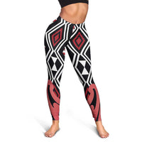 Red New Zealand Leggings Aotearoa Kowhaiwhai Mix Taniko Art LT14