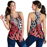 Red New Zealand Women Racerback Tank Aotearoa Kowhaiwhai Mix Taniko Art LT14