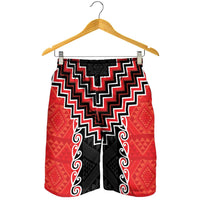 Red Niho Taniwha Mix Poutama Shorts for Men Unique Taniko Aotearoa - Polynesian Pride