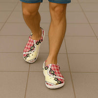 Red Palaka Hawaii Clogs Shoes Kukui Nut Pikake Lei Hawaiian Tapa Pattern - Polynesian Pride