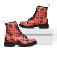 Red Palaka Hawaii Cowboy Leather Boots Puakenikeni Lei Paniolo Papale Seamless Vibes - Polynesian Pride