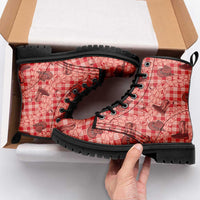 Red Palaka Hawaii Cowboy Leather Boots Puakenikeni Lei Paniolo Papale Seamless Vibes - Polynesian Pride