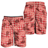 Red Palaka Hawaii Cowboy Shorts for Men Puakenikeni Lei Paniolo Papale Seamless Vibes - Polynesian Pride