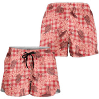 Red Palaka Hawaii Cowboy Shorts for Women Puakenikeni Lei Paniolo Papale Seamless Vibes - Polynesian Pride