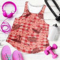 Red Palaka Hawaii Cowboy Women Racerback Tank Puakenikeni Lei Paniolo Papale Seamless Vibes - Polynesian Pride