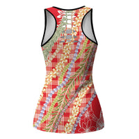 Red Palaka Hawaii Leis Hollow Tank Top Hawaiian-plaid Elegant Tropical Vibes - Polynesian Pride