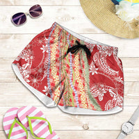 Red Palaka Hawaii Leis Shorts for Women Hawaiian-plaid Elegant Tropical Vibes - Polynesian Pride