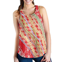 Red Palaka Hawaii Leis Women Racerback Tank Hawaiian-plaid Elegant Tropical Vibes - Polynesian Pride