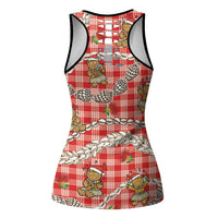 Red Palaka Hawaii Mele Kalikimaka Hollow Tank Top Ohia Lehua Shell Leis Funny Gingerbread Santa - Polynesian Pride