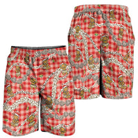 Red Palaka Hawaii Mele Kalikimaka Shorts for Men Ohia Lehua Shell Leis Funny Gingerbread Santa - Polynesian Pride