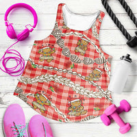 Red Palaka Hawaii Mele Kalikimaka Women Racerback Tank Ohia Lehua Shell Leis Funny Gingerbread Santa - Polynesian Pride