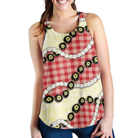 Red Palaka Hawaii Women Racerback Tank Kukui Nut Pikake Lei Hawaiian Tapa Pattern - Polynesian Pride