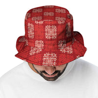 Red Palaka Quilt Hawaii Bucket Hat Traditional Hawaii-plaid Pattern - Polynesian Pride