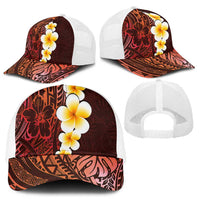 Red Polynesia Baseball Net Cap Plumeria Tropical Leaves With Galaxy Polynesian Art - Polynesian Pride