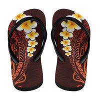 Red Polynesia Flip Flops Plumeria Tropical Leaves Galaxy Polynesian Art - Polynesian Pride