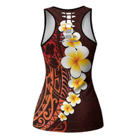 Red Polynesia Hollow Tank Top Plumeria Tropical Leaves Galaxy Polynesian Art - Polynesian Pride