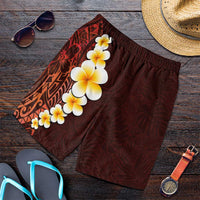 Red Polynesia Shorts for Men Plumeria Tropical Leaves With Galaxy Polynesian Art - Polynesian Pride