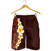Red Polynesia Shorts for Men Plumeria Tropical Leaves With Galaxy Polynesian Art - Polynesian Pride