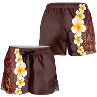 Red Polynesia Shorts for Women Plumeria Tropical Leaves With Galaxy Polynesian Art - Polynesian Pride