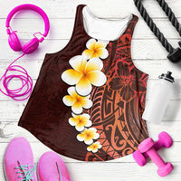 Red Polynesia Women Racerback Tank Plumeria Tropical Leaves With Galaxy Polynesian Art - Polynesian Pride