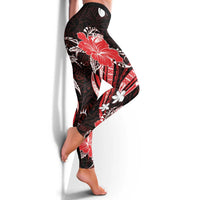 Red Polynesian Pattern With Tropical Flowers Leggings - Polynesian Pride