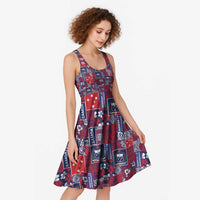 Red Samoa Manuia Le Kerisimasi Midi Dress Pacific Patchwork Xmas Vibes - Polynesian Pride