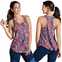 Red Samoa Manuia Le Kerisimasi Women Racerback Tank Pacific Patchwork Xmas Vibes - Polynesian Pride