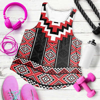 Red Taniko Aotearoa Women Racerback Tank Niho Taniwha Mix Poutama LT14