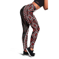 Red Tukutuku Pattern Aotearoa Leggings Niho Taniwha and Puhoro Motifs LT7