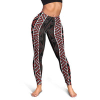 Red Tukutuku Pattern Aotearoa Leggings Niho Taniwha and Puhoro Motifs LT7