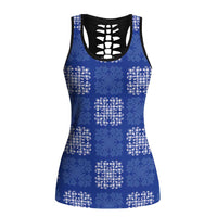 Royal Blue Palaka Quilt Hawaii Hollow Tank Top Traditional Hawaii-plaid Pattern - Polynesian Pride