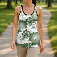 Sage Green Aloha Hawaii Hollow Tank Top Monstera Hibiscus Plumeria Seamless Vibes LT14 - Polynesian Pride