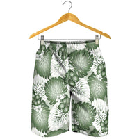 Sage Green Aloha Hawaii Shorts for Men Monstera Hibiscus Plumeria Seamless Vibes LT14 - Polynesian Pride