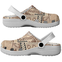 Samoa Siapo Elegant Clogs Shoes Hibiscus Beige Motifs - Polynesian Pride