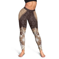 Samoa Siapo Elegant Leggings Hibiscus Chocolate Brown Motifs - Polynesian Pride