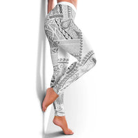 Samoa Siapo Elegant Leggings Hibiscus White Motifs - Polynesian Pride