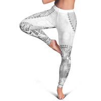 Samoa Siapo Elegant Leggings Hibiscus White Motifs - Polynesian Pride