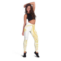 Samoa Siapo Mamanu Leggings Plumeria Fancy Gold Motifs
