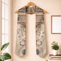Samoa Siapo Pattern With Beige Hibiscus Graduation Stole LT05 One Size Beige - Polynesian Pride