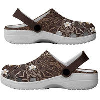 Samoa Siapo Pattern With Brown Hibiscus Clogs Shoes - Polynesian Pride