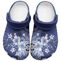 Samoa Siapo Pattern With Navy Hibiscus Clogs Shoes - Polynesian Pride