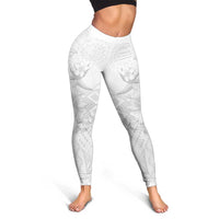 Samoa Siapo Pattern With White Hibiscus Leggings - Polynesian Pride