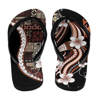 Samoa Siapo Tribal Pattern Flip Flops Brown Polynesian Plumeria Tapa Motif