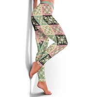Seamless Pattern Maile and Pikake Lei Leggings Squares Maile Leaf - Polynesian Pride