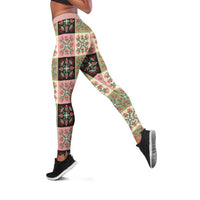 Seamless Pattern Pikake Lei Leggings Floral Squares Pikake - Polynesian Pride
